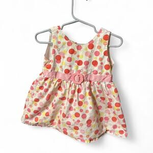 18 month Vintage 90s sprockets yellow pink white polka dot baby girl dress retro